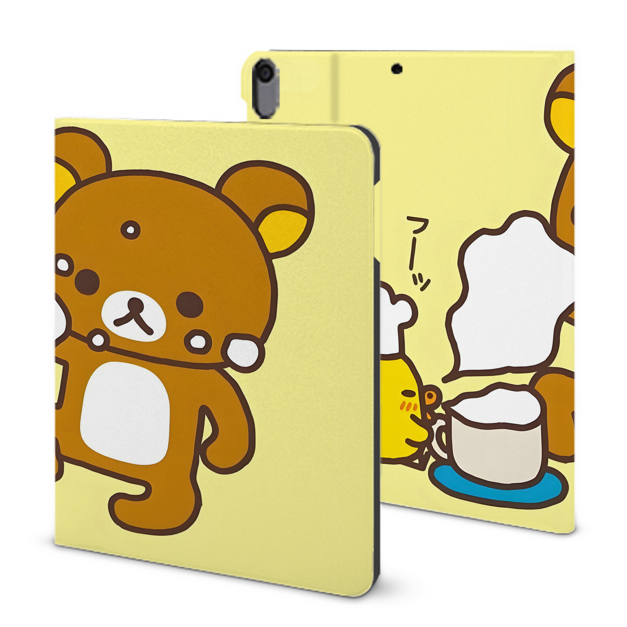 （画像用） リラックマ リラックマ キイロイトリ Rilakkuma Korilakkuma Kiiroitori IPad ケース ブック型 PUレザー TPU 耐衝撃 軽量 薄型 ペン収納なし 全面保護 IPad 各モデル対応